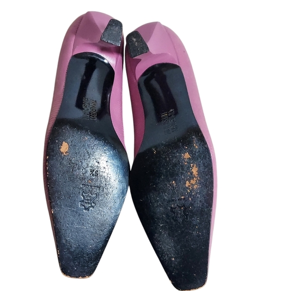 Timothy Hitsman Vintage Purple Dark Lavender Textured Leather Square Toe Heels - Picture 14 of 15